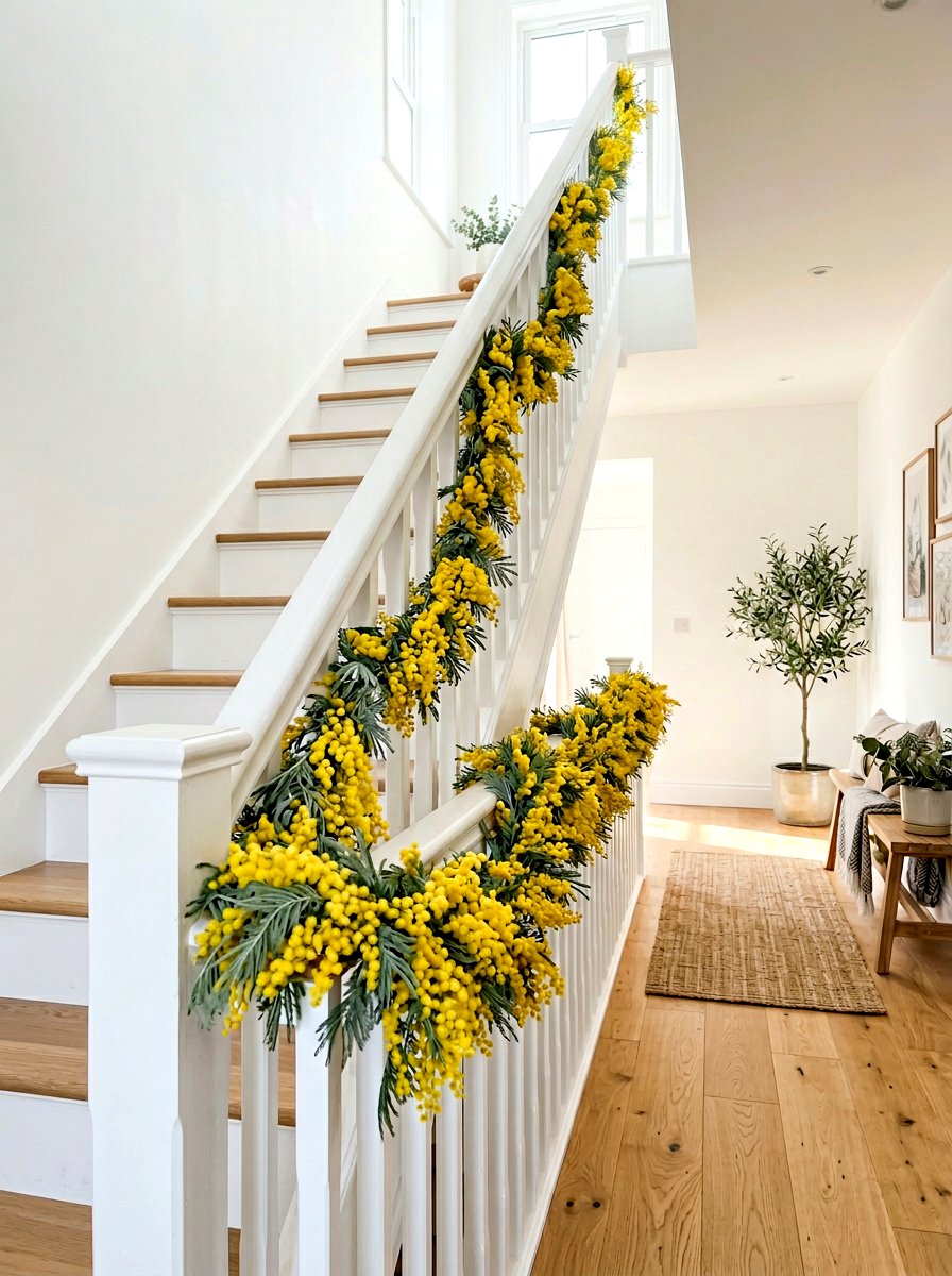 Mimosa Yellow Garland - 25 Spring Banister Garland Ideas
