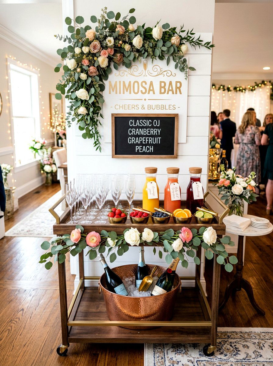 Mimosa bar station setup - 25 Spring Brunch Decor Ideas