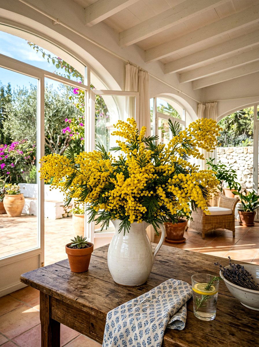 Mimosa flower bright yellow - 25 Spring Faux Flower Arrangement Ideas
