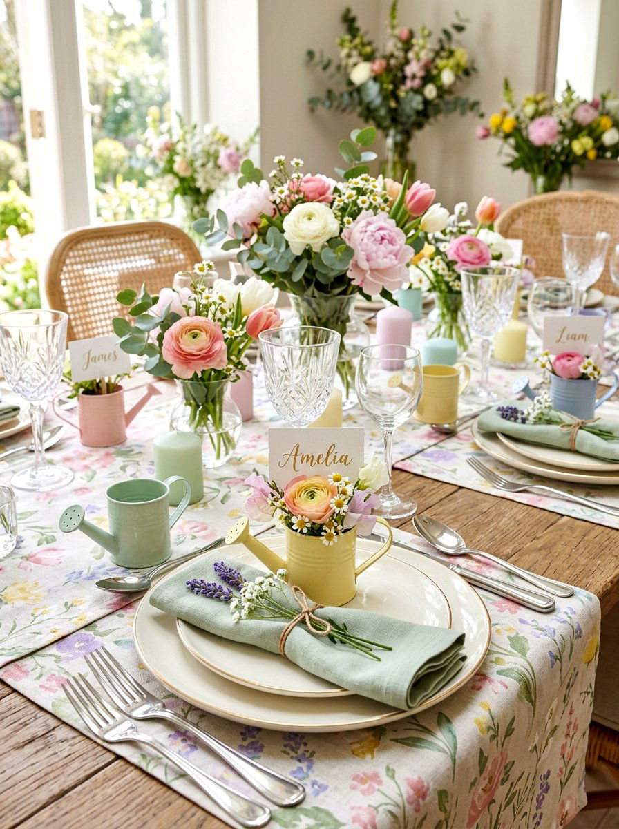Mini Watering Can Place Settings - 25 Spring Watering Can Decor Ideas