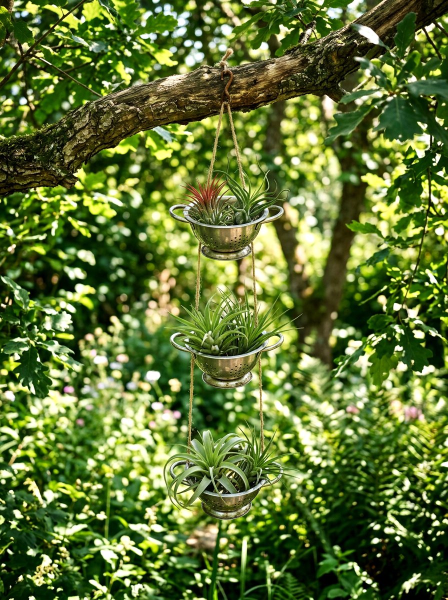 Mini colander air plant holder - 25 Spring Colander Planter Ideas