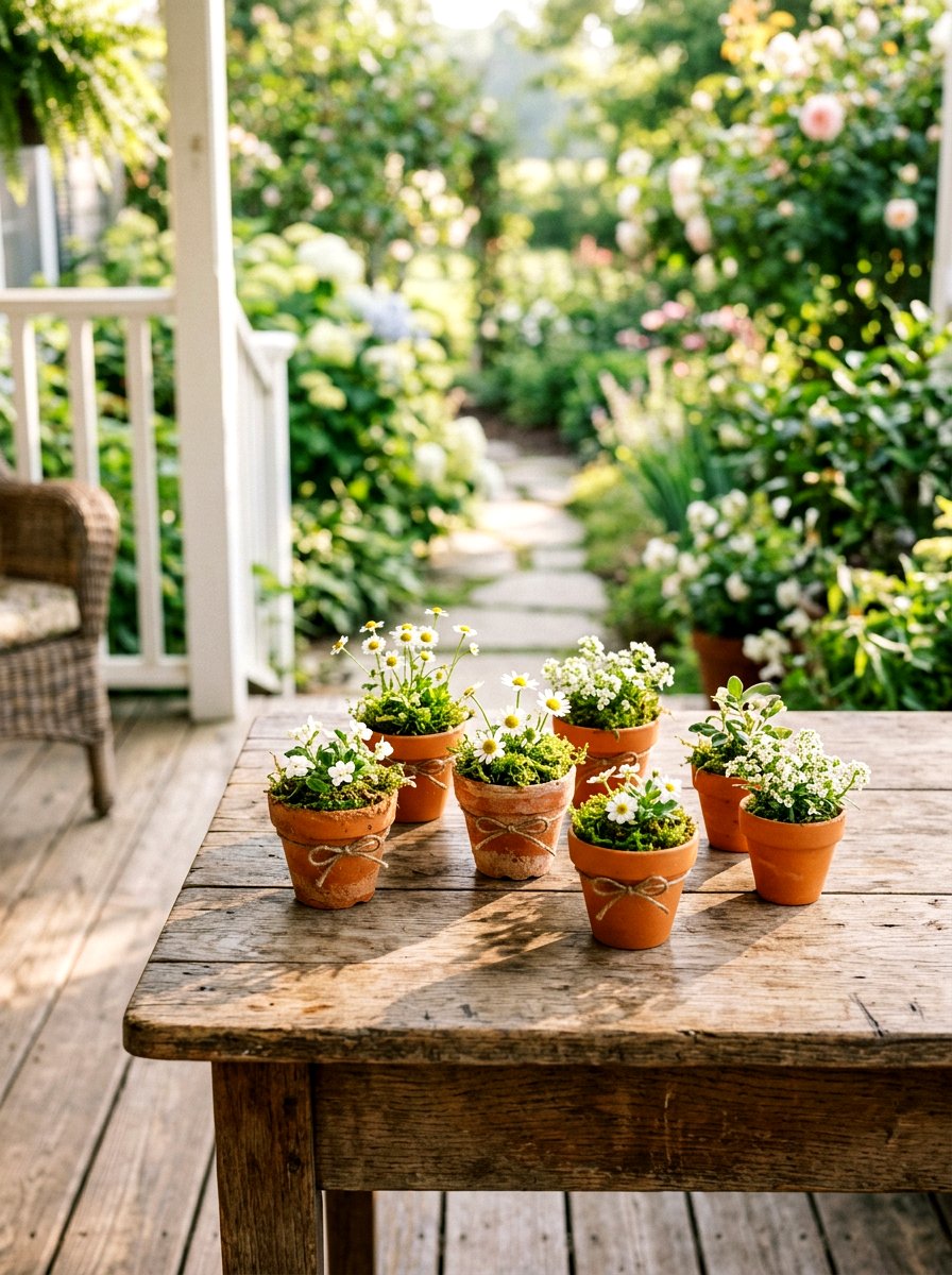 Mini terra cotta pot spring decor - 25 Spring Farmhouse Tiered Tray Ideas