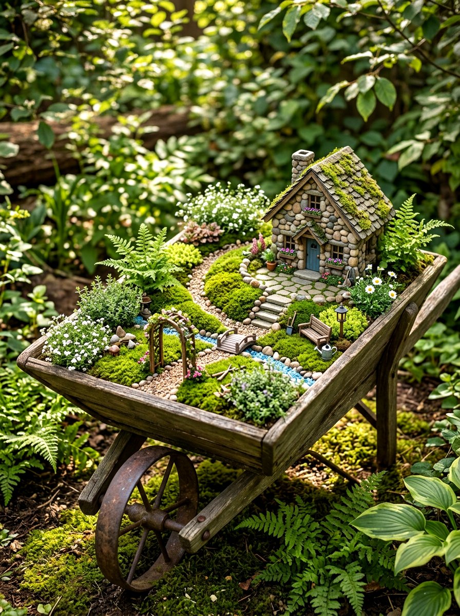 Miniature Fairy Garden - 25 Spring Wheelbarrow Planter Ideas