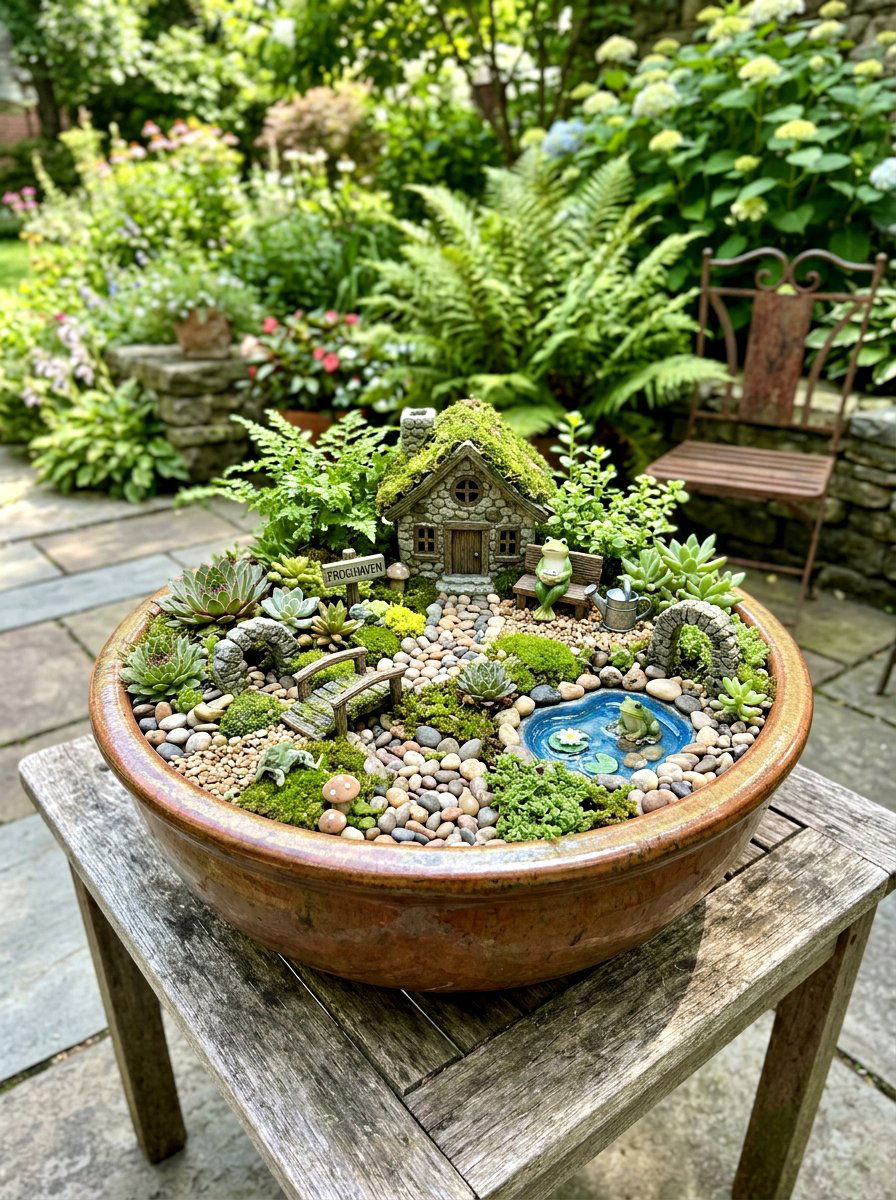Miniature Frog Fairy Garden - 25 Spring Frog Garden Decor Ideas