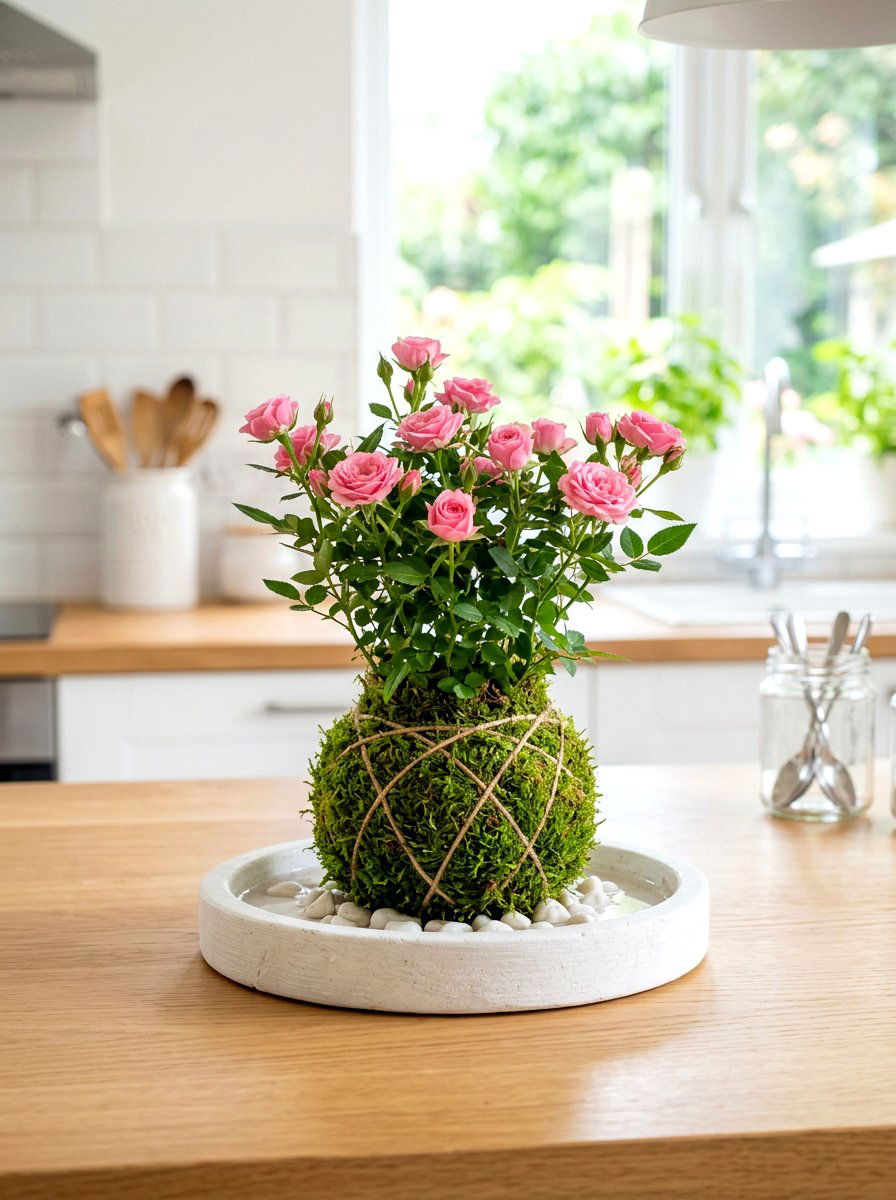 Miniature Rose Kokedama - 25 Spring Kokedama Ideas