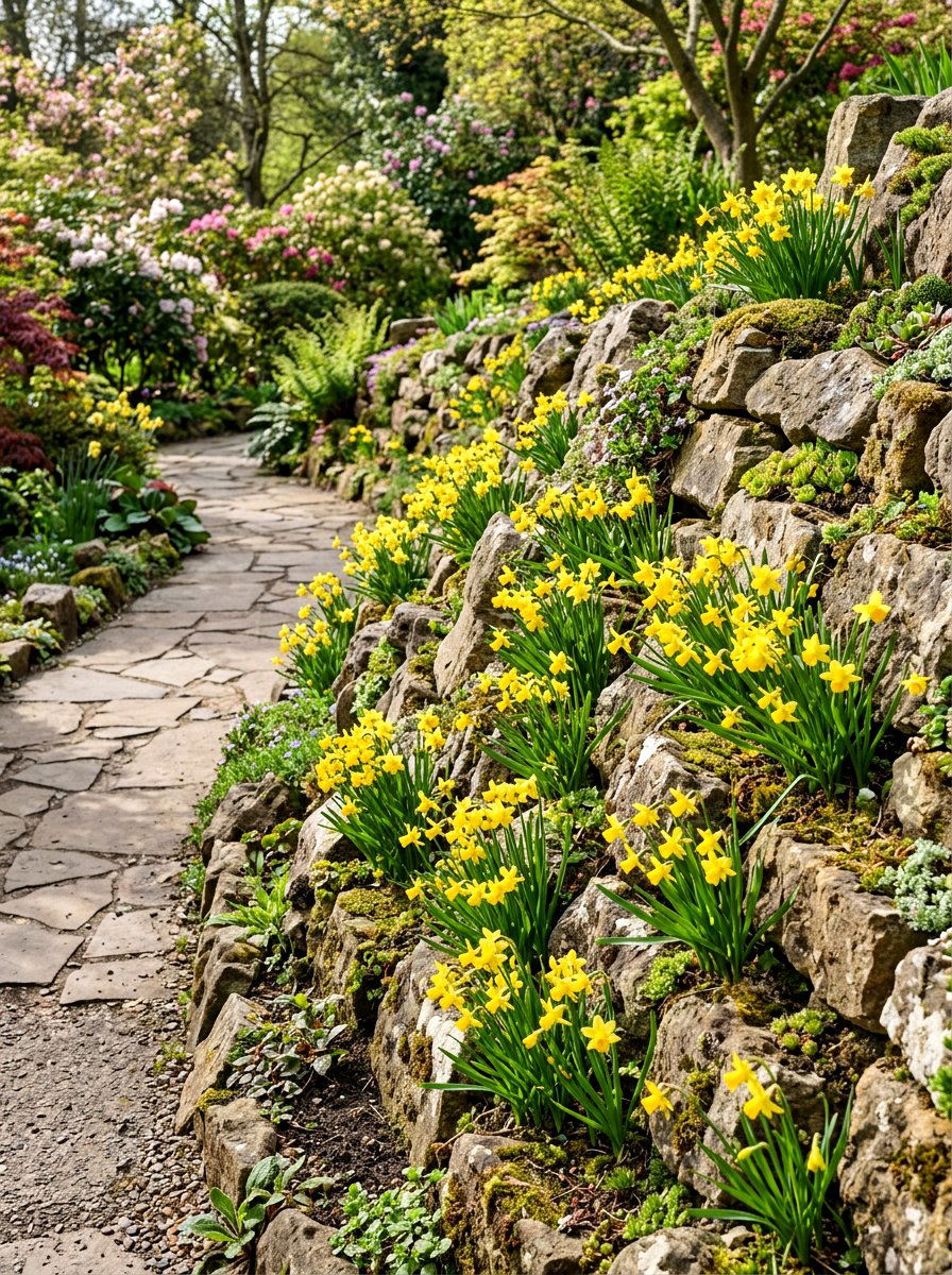 Miniature narcissus rockery - 25 Spring Bulb Garden Ideas