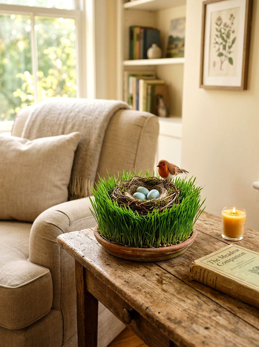 Miniature wheatgrass bird nest - 25 Spring Wheatgrass Centerpiece Ideas