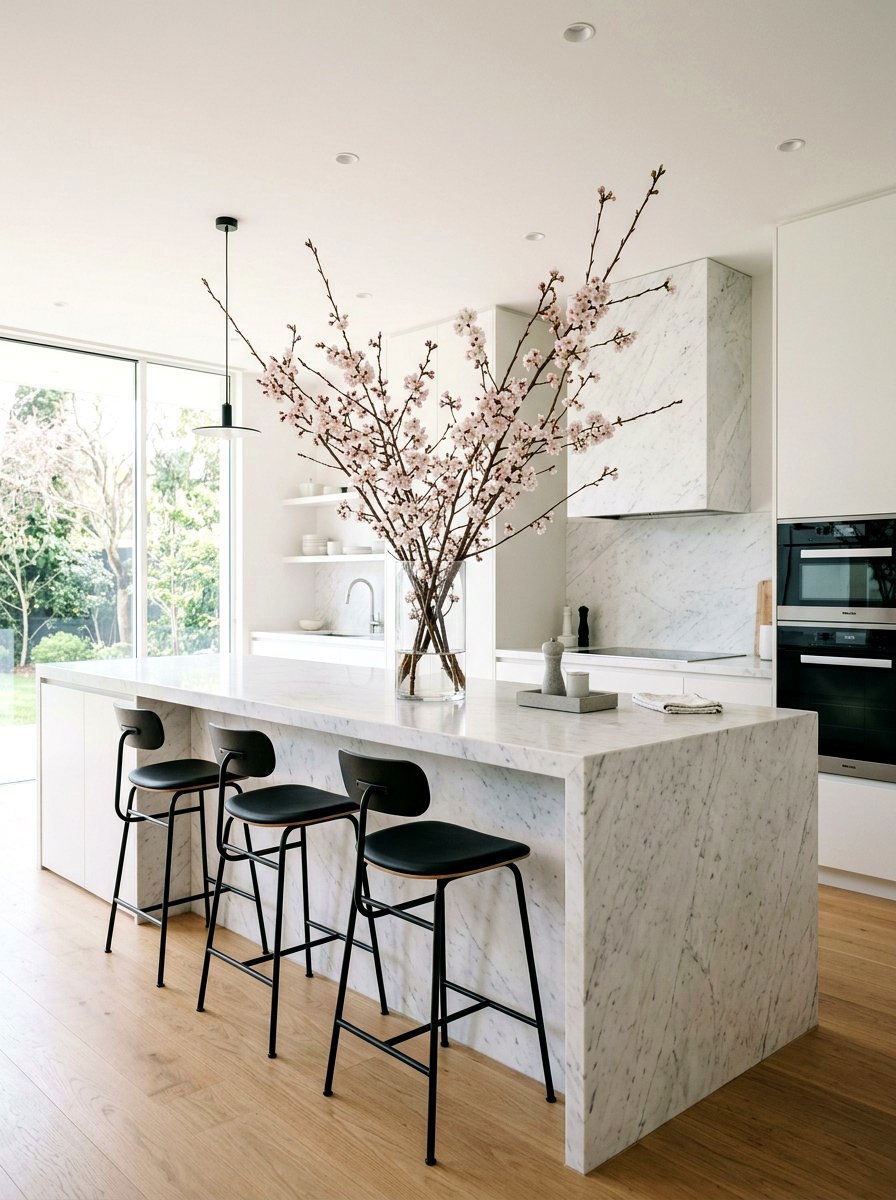Minimalist Cherry Blossom Branch Styling - 25 Spring Kitchen Island Decor Ideas