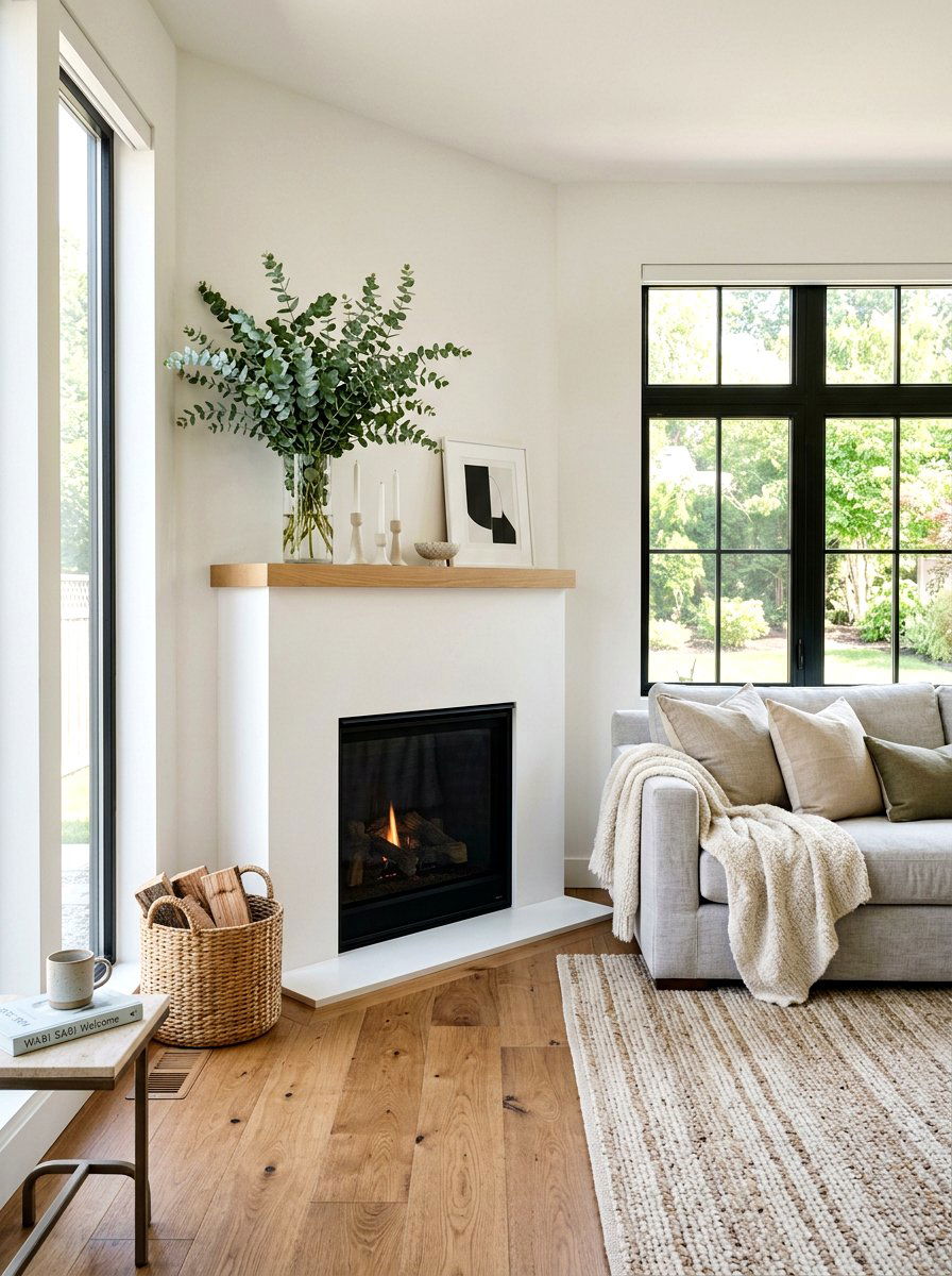 Minimalist Eucalyptus Mantel - 25 Spring Modern Mantel Ideas