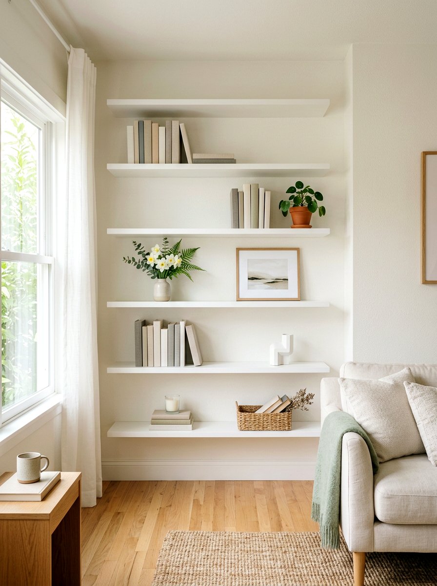 Minimalist Living Room Bookshelf - 25 Spring Home Staging Ideas