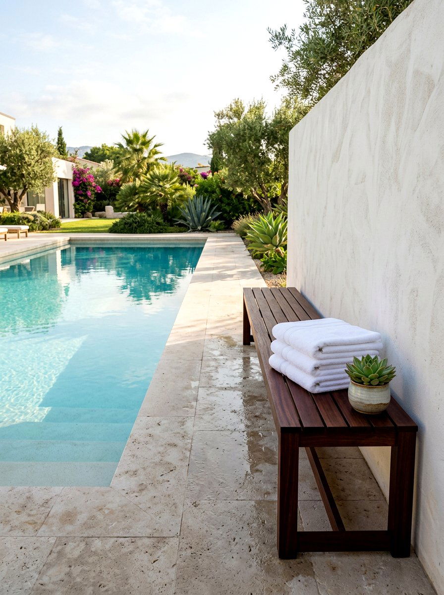 Minimalist Pool Bench - 25 Spring Poolside Decor Ideas