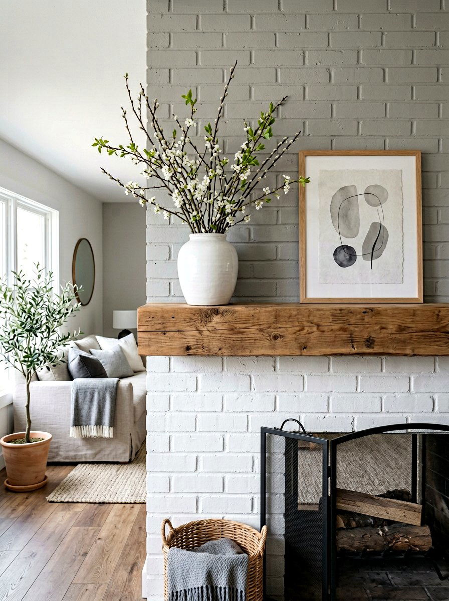 Minimalist Spring Mantel - 25 Spring Farmhouse Fireplace Ideas