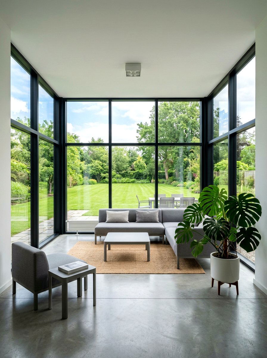 Minimalist Sunroom With Large Windows - 25 Spring Sunroom Decor Ideas