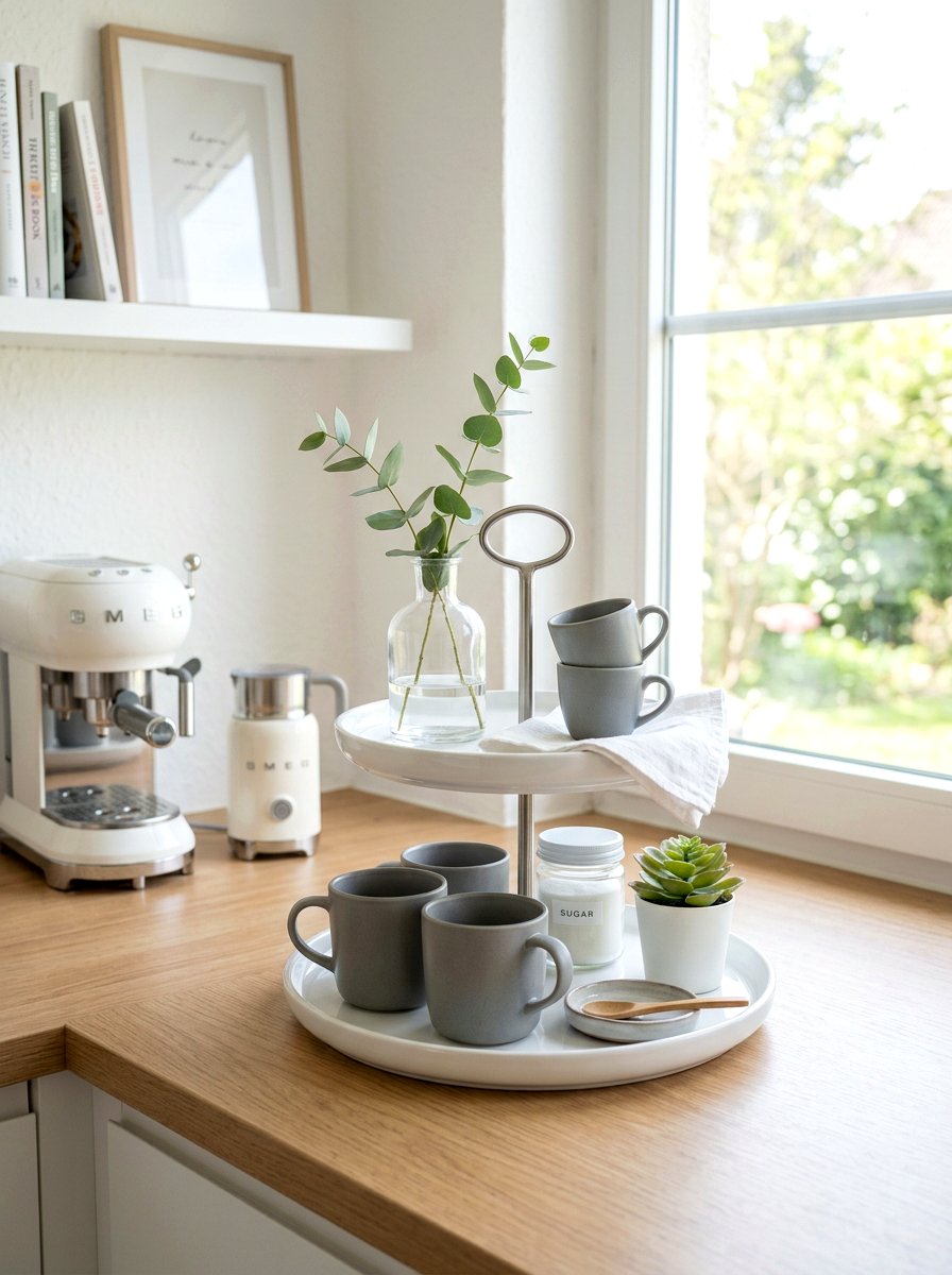 Minimalist Tiered Tray - 25 Spring Coffee Bar Tiered Tray Ideas