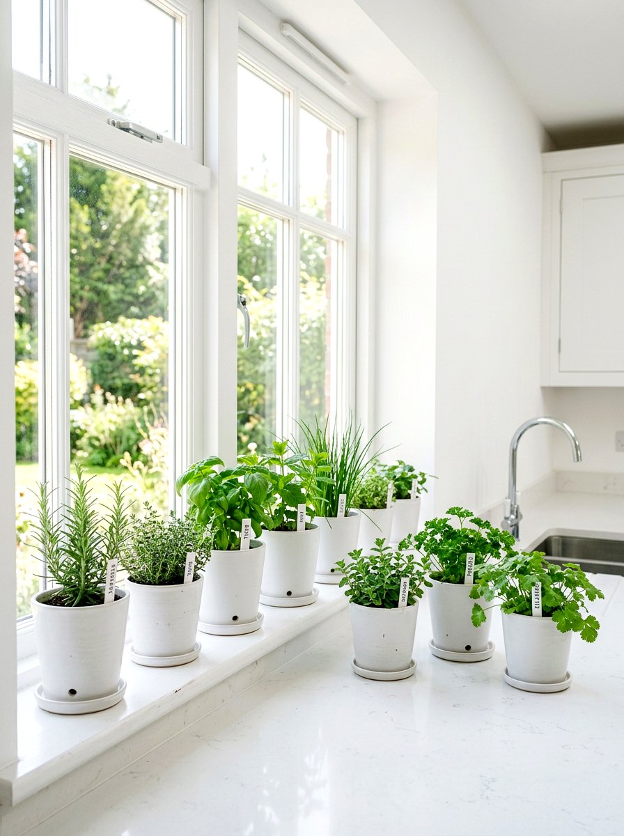 Minimalist White Herb Pot - 25 Spring Indoor Herb Display Ideas