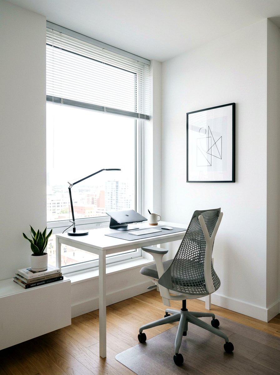 Minimalist White Office - 25 Spring Neutral Decor Ideas