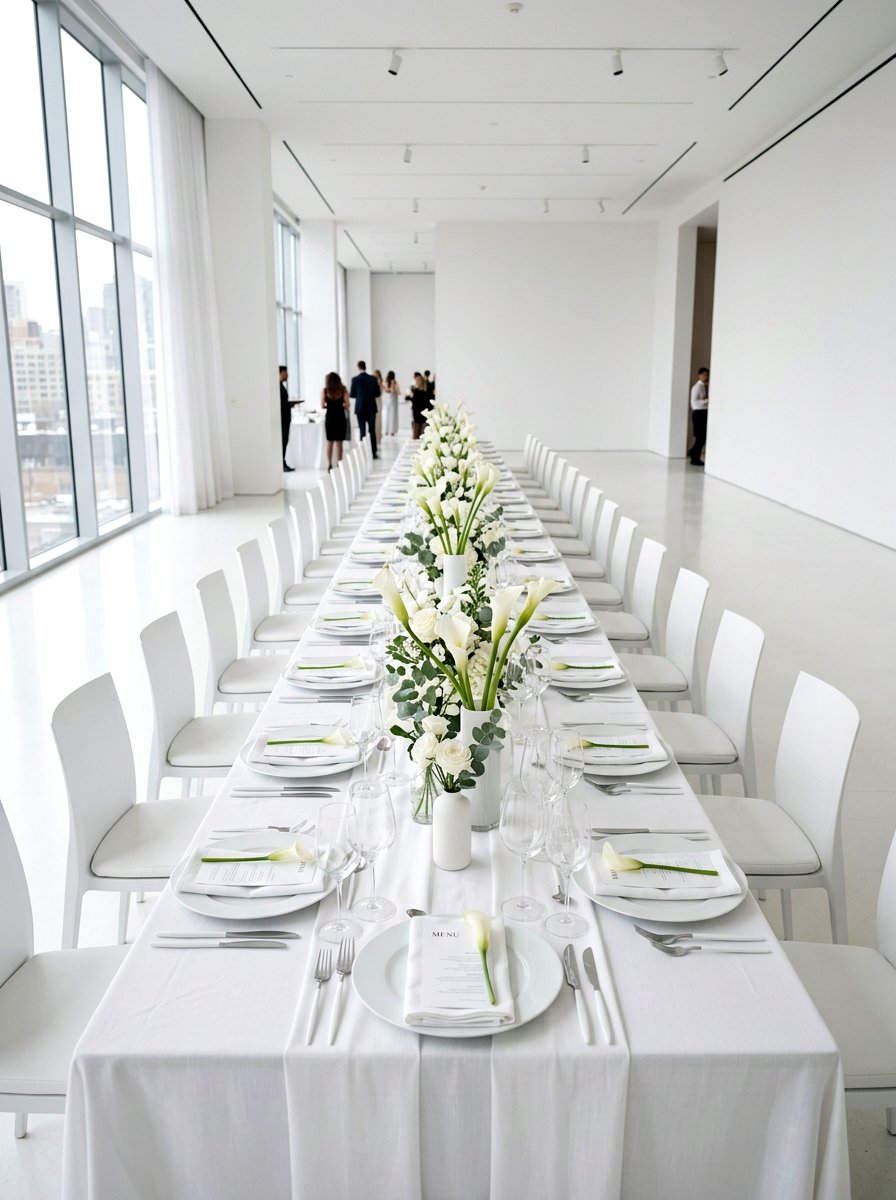 Minimalist White Table - 25 Spring Wedding Table Decor Ideas