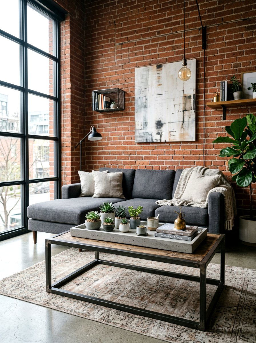 Minimalist concrete tray greenery - 25 Spring Coffee Table Styling Ideas