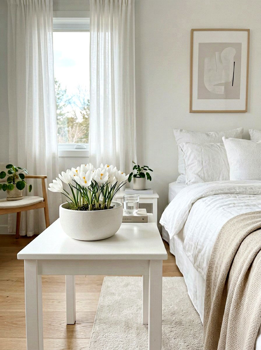 Minimalist white crocus bowl - 25 Spring Crocus Bowl Ideas