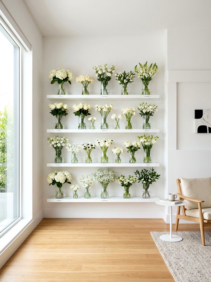 Minimalist white shelving - 25 Spring Bloom Bar Ideas