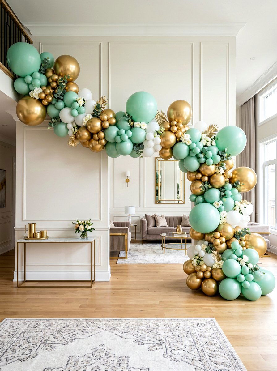 Mint And Gold Balloon Garland - 25 Spring Balloon Arch Ideas for Party