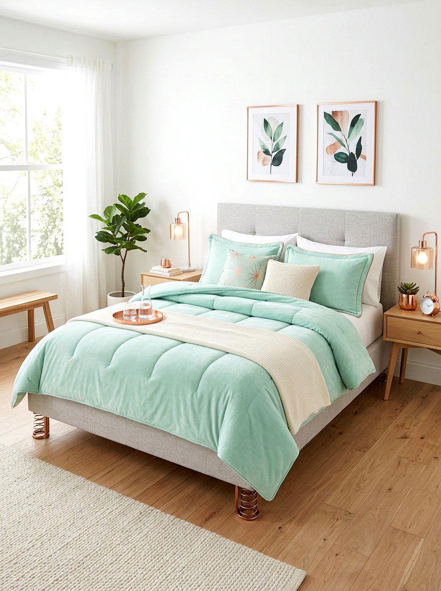 Mint Bedding Set - 25 Spring Bed Frame Decor Ideas