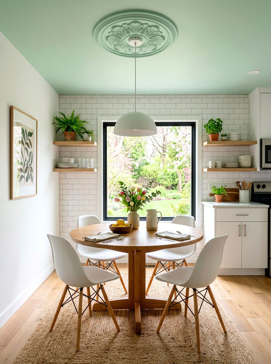 Mint Green Accent - 25 Spring Ceiling Medallion Decor Ideas