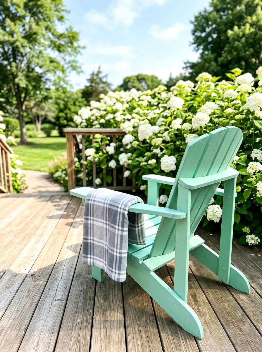 Mint Green Chair With Plaid Throw - 25 Spring Adirondack Chair Decor Ideas