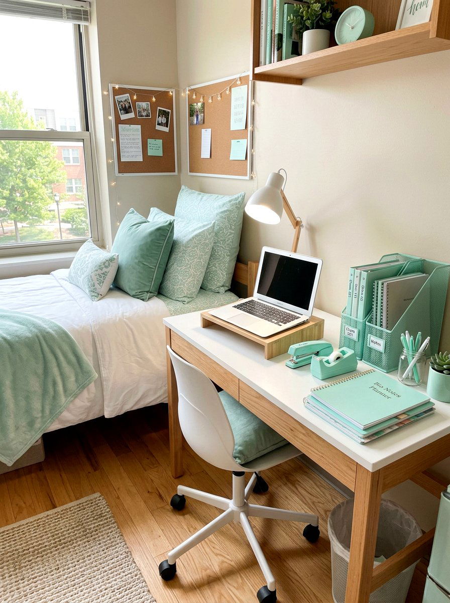 Mint Green Desk Accessories - 25 Spring Dorm Room Decor Ideas