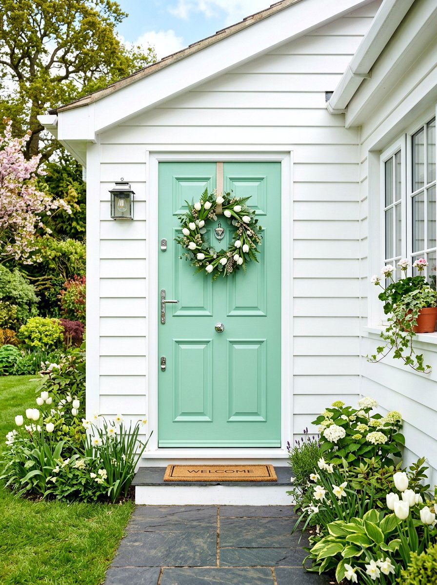 Mint Green Door - 25 Spring Cottage Door Ideas