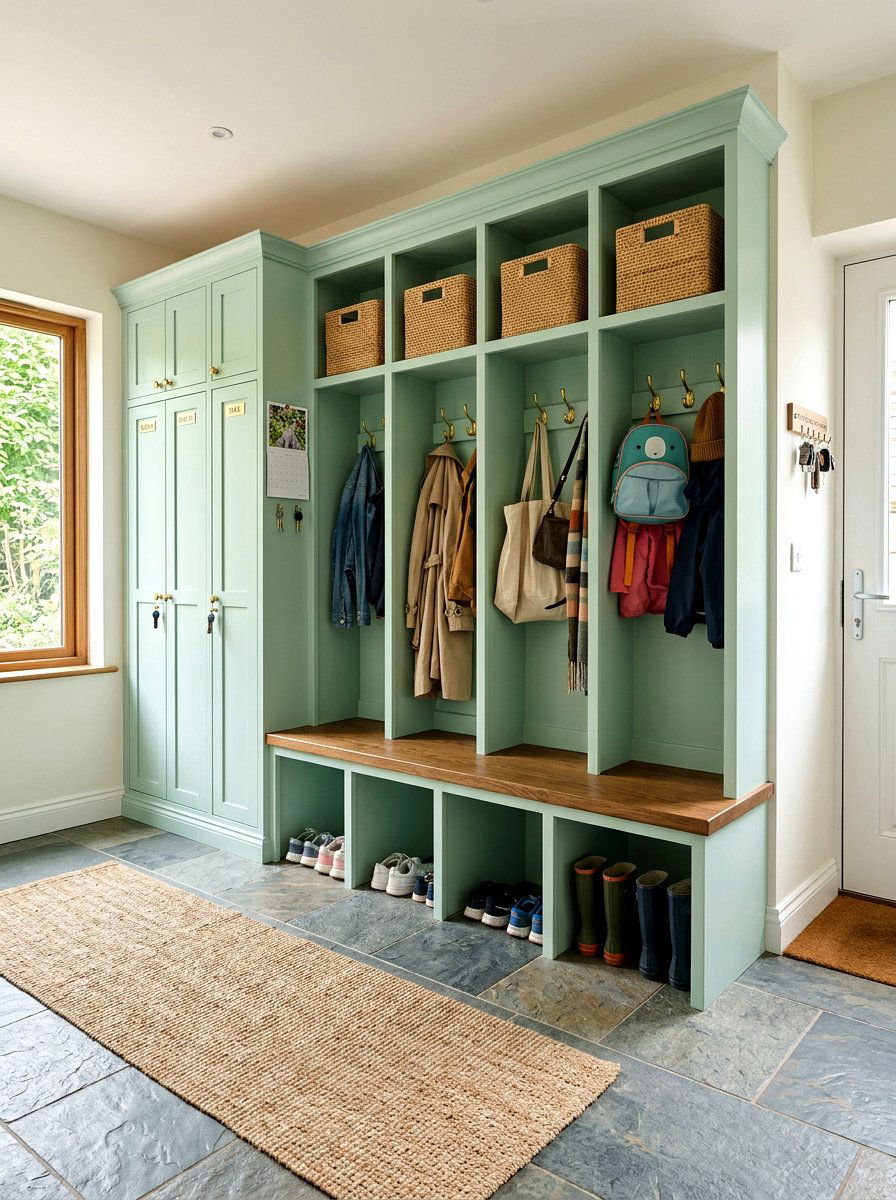 Mint Green Mudroom Cubbies - 25 Spring Mint Green Decor Ideas
