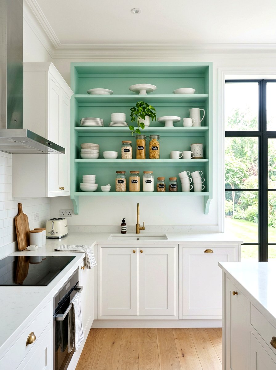 Mint Green Open Shelving - 25 Spring Mint Green Decor Ideas