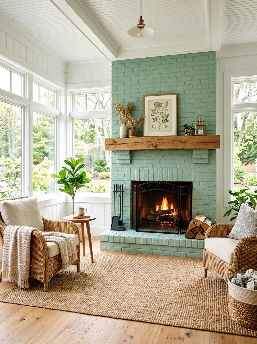 Mint Green Painted Brick Fireplace - 25 Spring Mint Green Decor Ideas