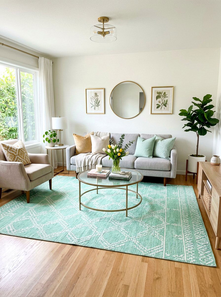Mint Green Rug - 25 Spring Living Room Rug Ideas