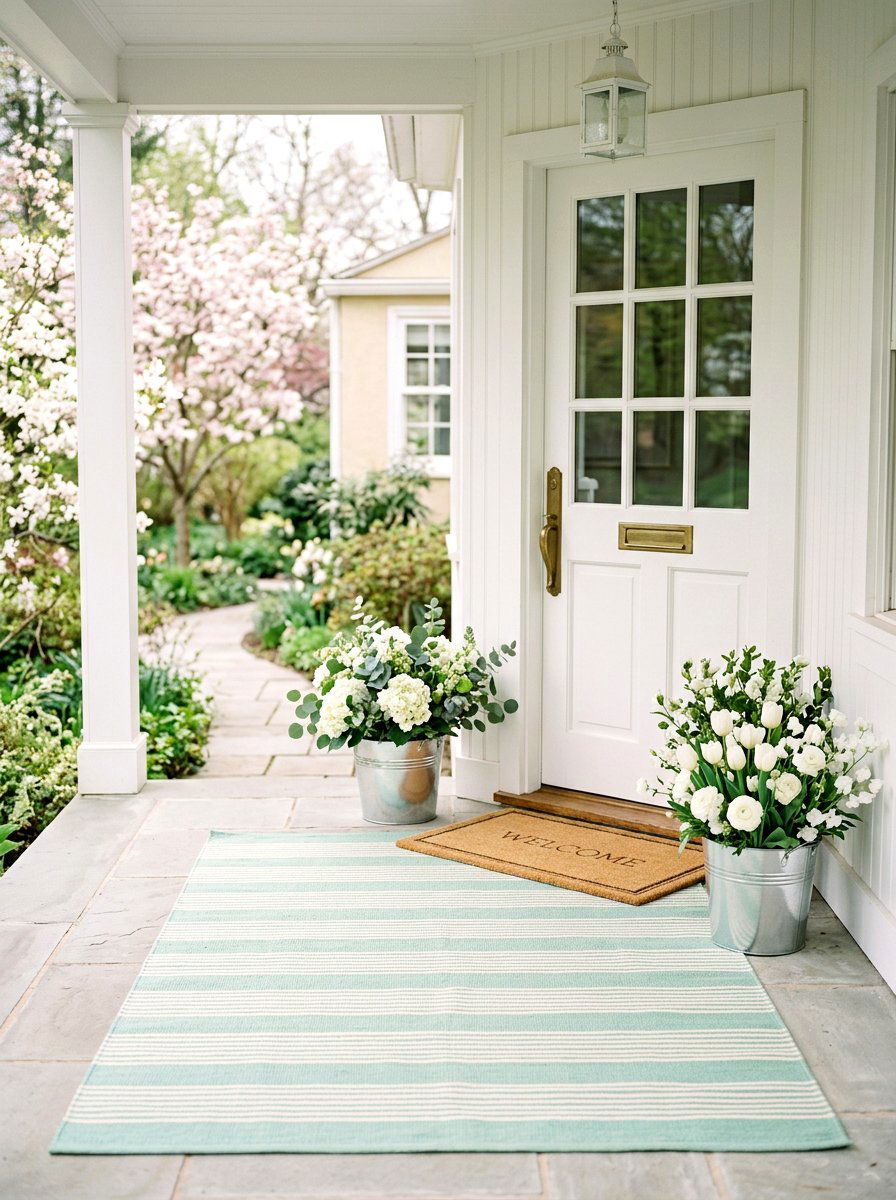 Mint Green Striped Rug - 25 Spring Doormat Layering Ideas