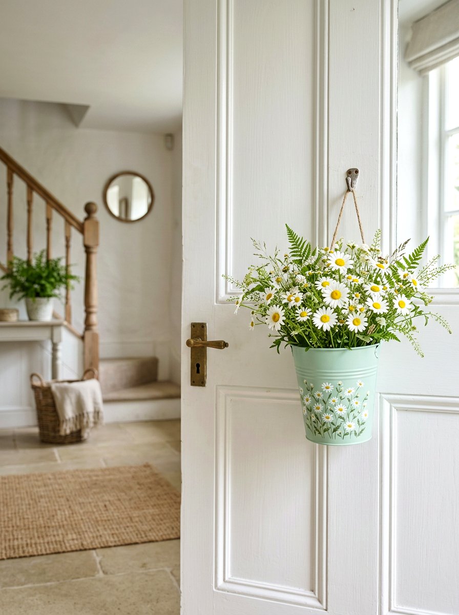 Mint green bucket with daisies - 25 Spring Flower Bucket Door Ideas