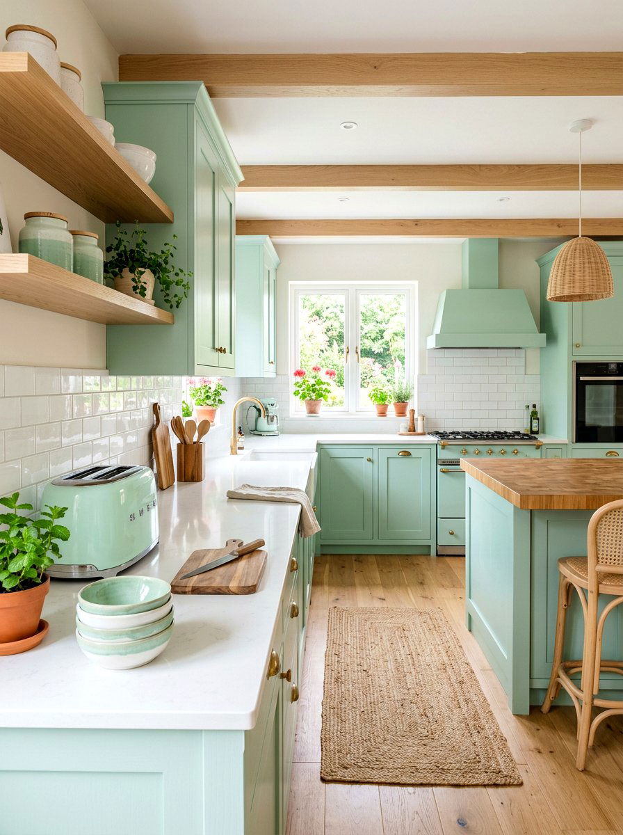 Mint green kitchen - 25 Spring Kitchen Counter Decor Ideas