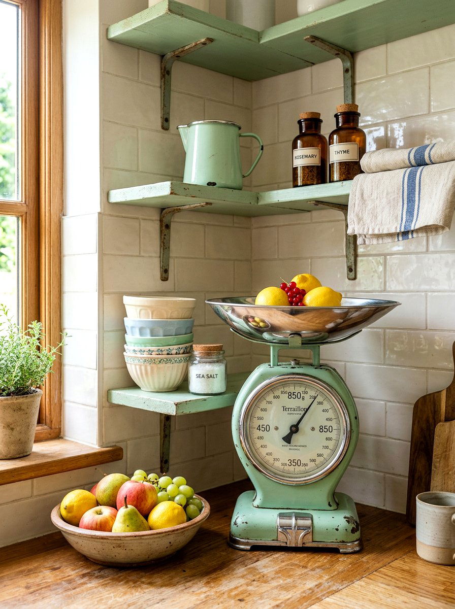 Mint green kitchen scale - 25 Spring Kitchen Shelf Decor Ideas