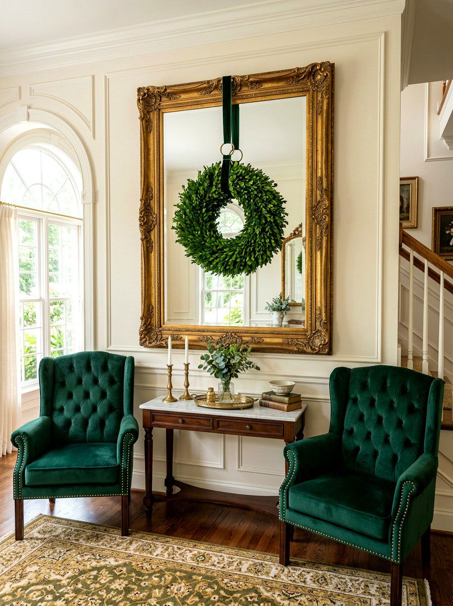 Mirror And Wreath Layering - 25 Spring Fireplace Mantel Ideas