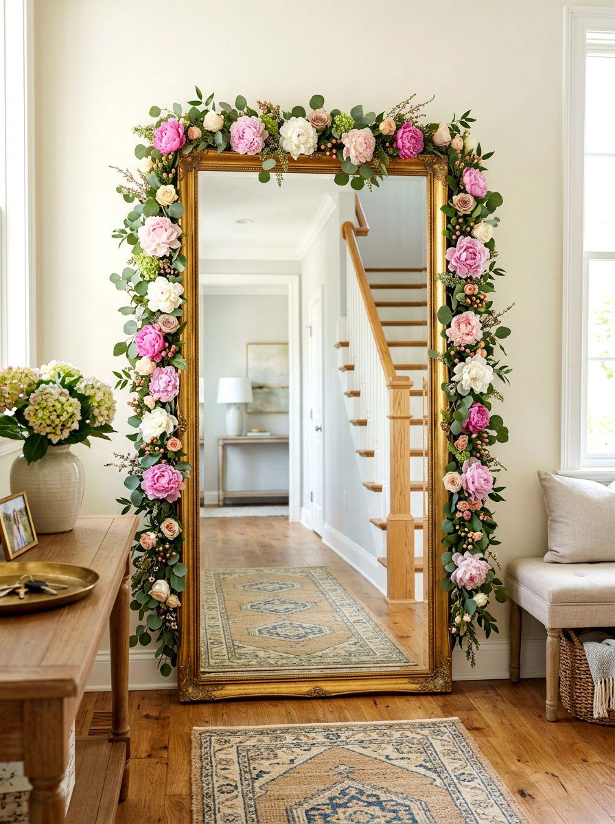 Mirror Frame Spring Accent - 25 Spring Floral Garland Ideas