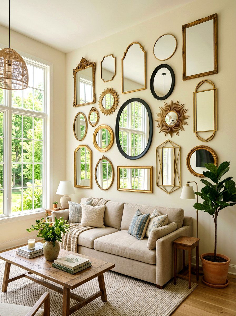 Mirror Gallery Wall - 25 Spring Home Refresh Ideas