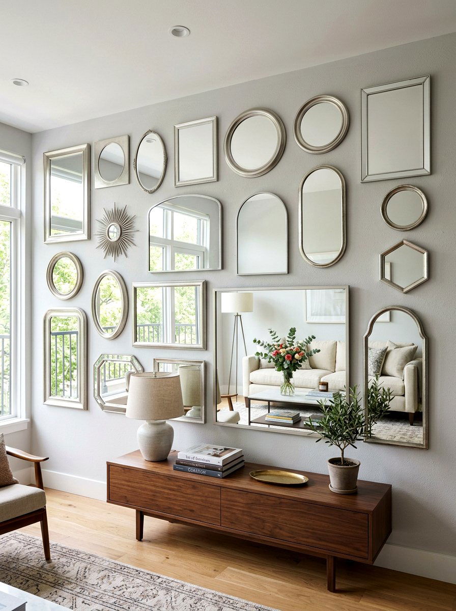 Mirror Gallery Wall - 25 Spring Living Room Wall Decor Ideas