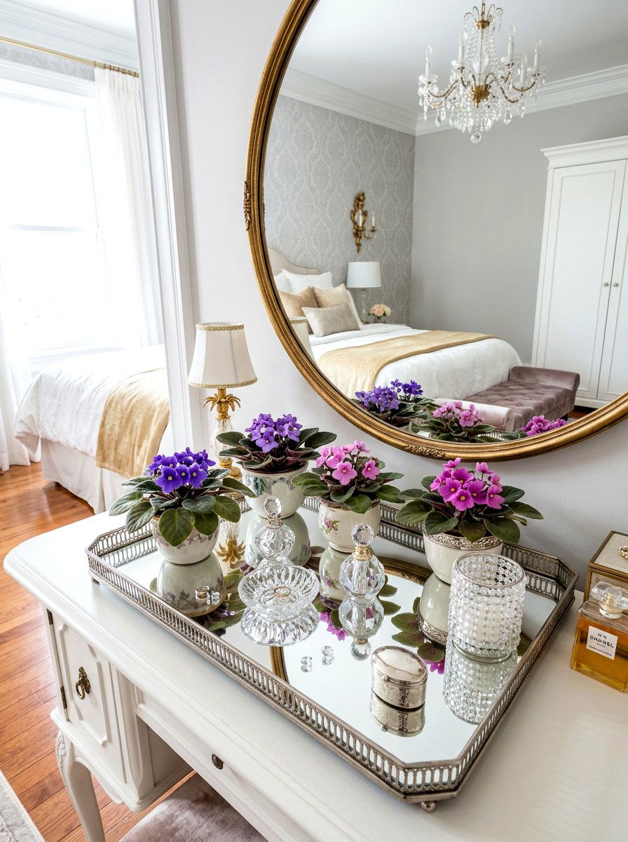 Mirrored Plant Tray - 25 Spring African Violet Display Ideas