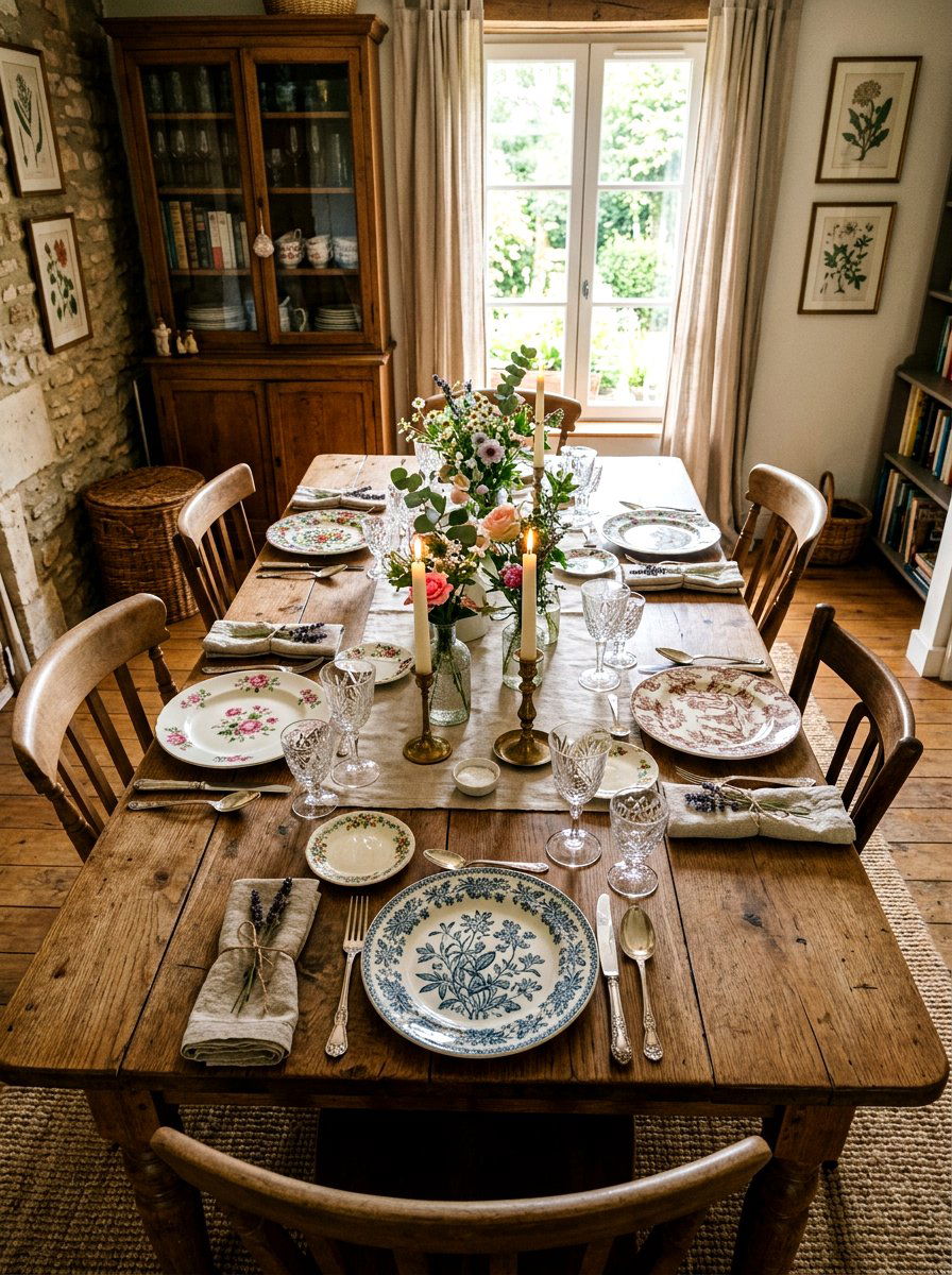 Mismatched China Plates - 25 Spring Cottagecore Decor Ideas