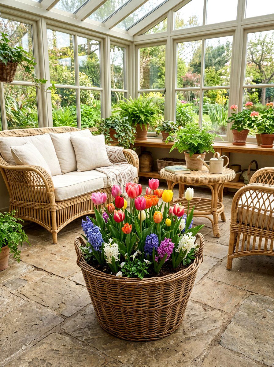 Mixed Bulbs In Wicker Baskets - 25 Spring Forced Bulb Ideas