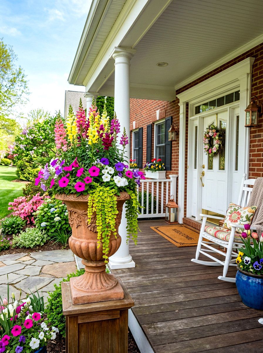 Mixed Flower Urn - 25 Spring Porch Urn Ideas
