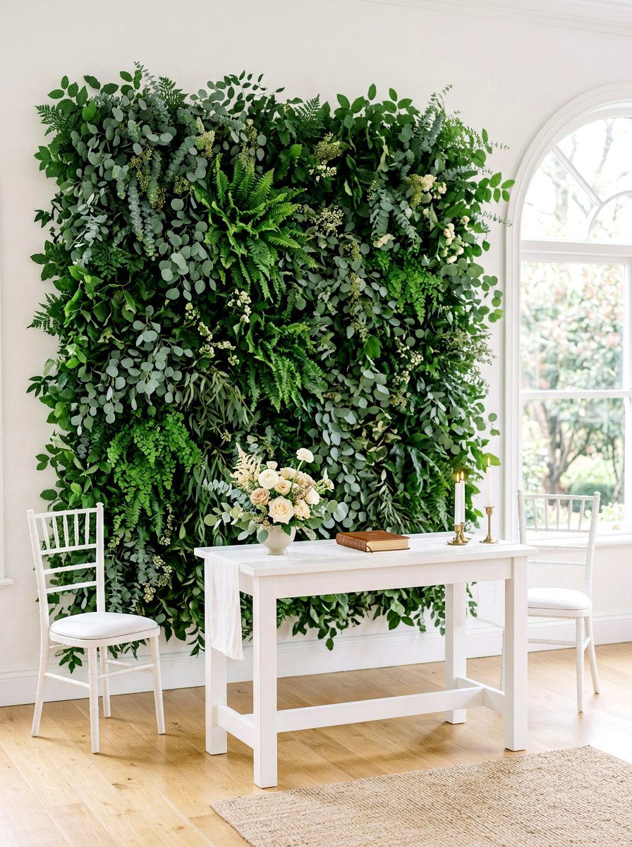 Mixed Greenery Altar Backdrop - 25 Spring Altar Flower Ideas