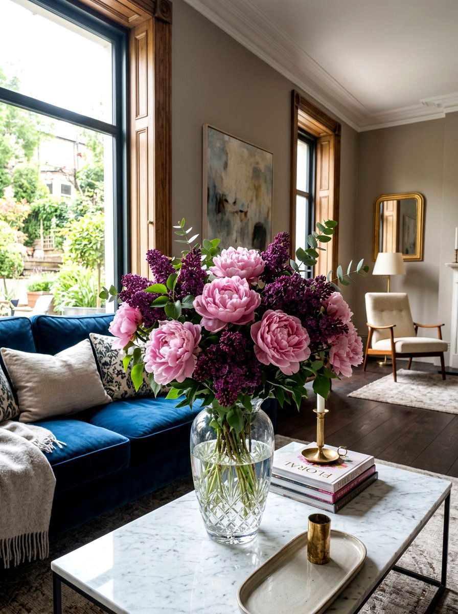 Mixed Lilac And Peony Bouquet - 25 Spring Lilac Arrangement Ideas