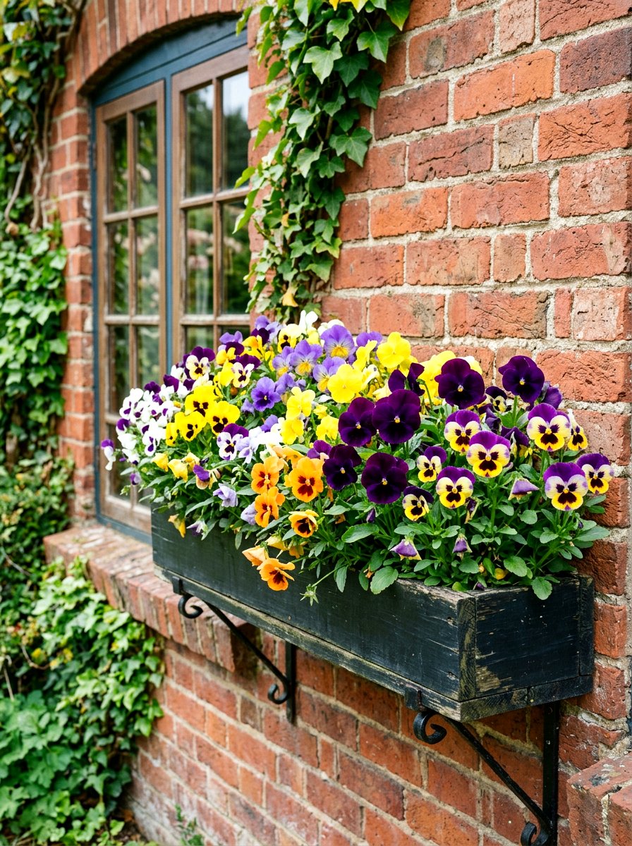 Mixed Pansies And Violas - 25 Spring Balcony Flower Box Ideas