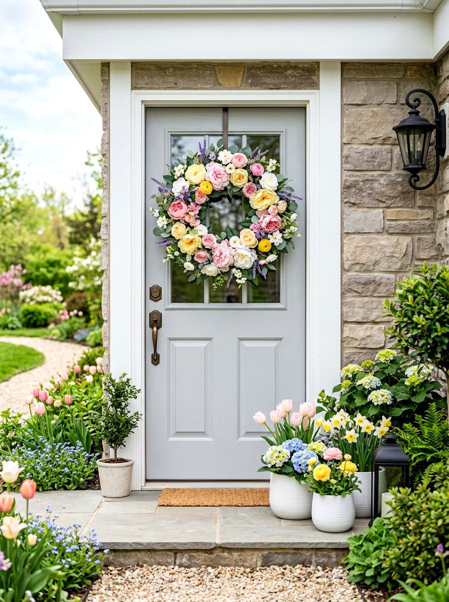 Mixed Pastel Peony Wreath - 25 Spring Peony Wreath Ideas